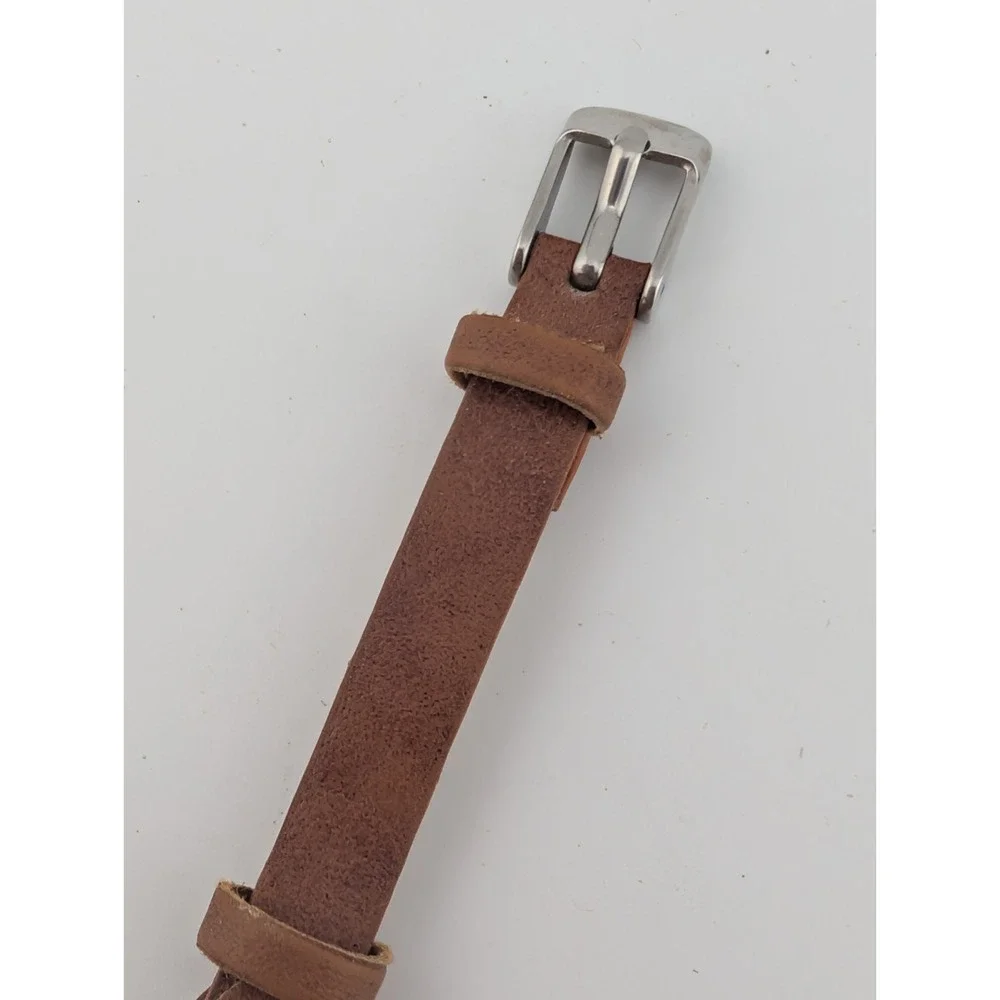 Ladies Quartz Watch 30mm‎ Gold Case Brown Faux Leather Bund Strap- New Battery